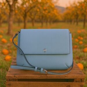 Tory Burch Robinson Riviera Blue Saffiano Leather Messenger Crossbody Bag